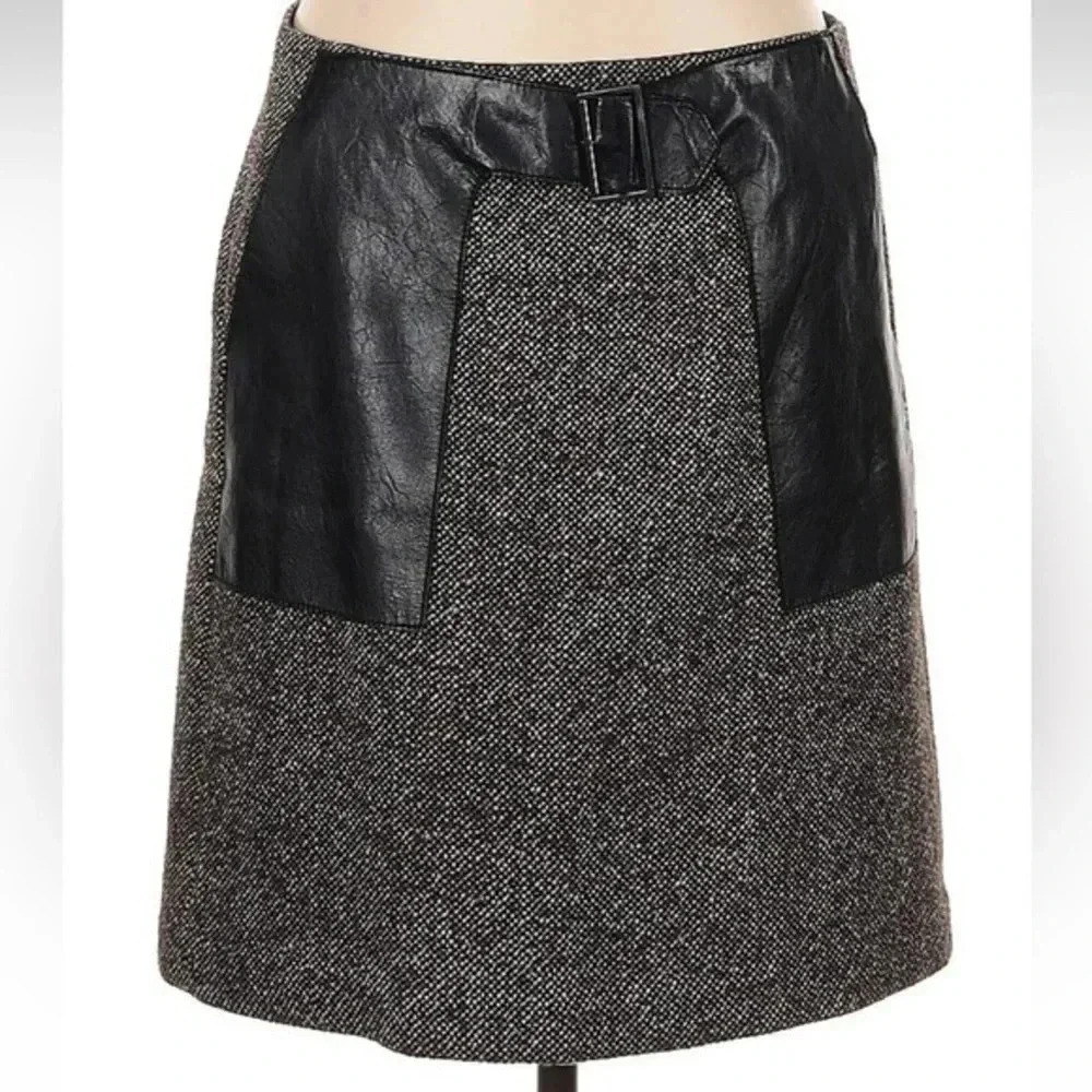 Worth New York Tobacco Tweed & Wool Blend Leather Skirt Women’s Size 6 MSRP $600 - Picture 1 of 2